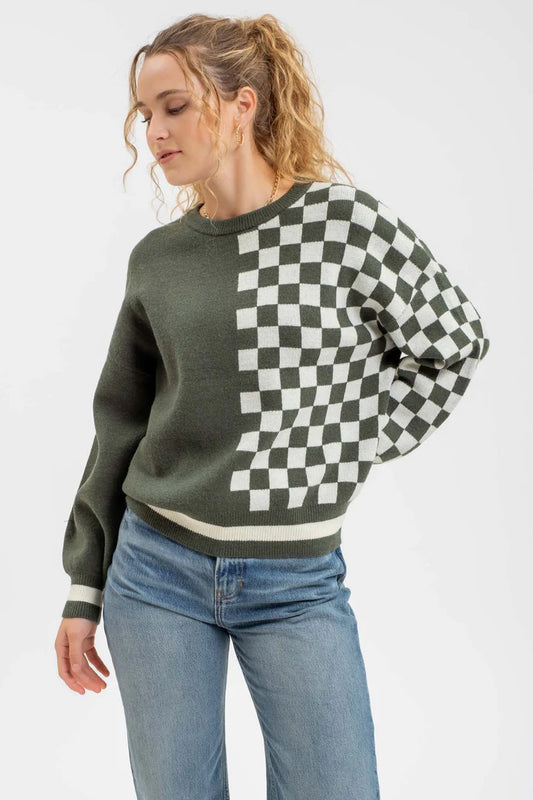 Split the Check Sweater